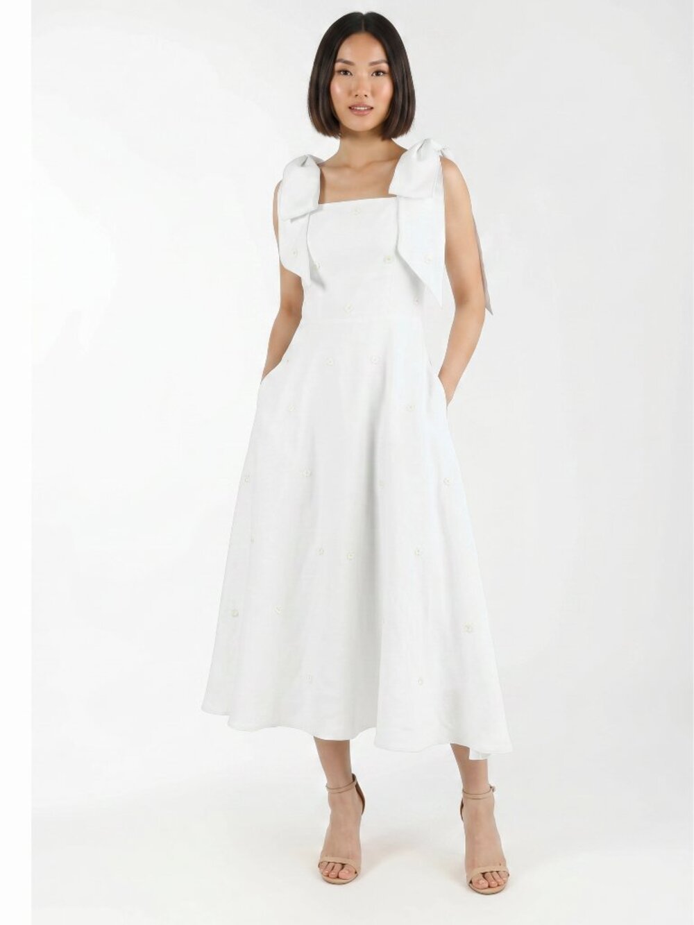 NWT Fanm Mon Shayna White Midi Dress, Size Medium